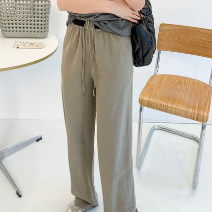 Relaxed High-Waisted Thin Linen Wide-Leg Pants for Women 2025 Summer New Drawstring Slimming Straight Casual Floor-Length Pants