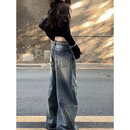 American Vintage plus size Graffiti Painted Jeans Children Spring Spice High Street Hiphop Hip Hop Mop Pants