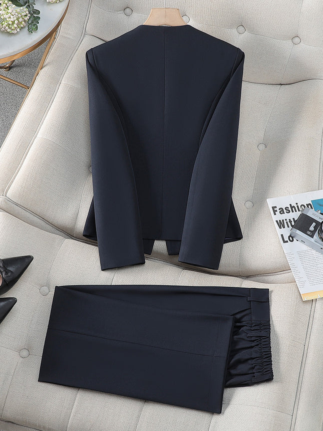 Cross-Border Black Chanel-Style Suit Set for Women, New Spring and Autumn Style, Beauty Salon Hotel Front Desk Receptionist Work Uniform Suit