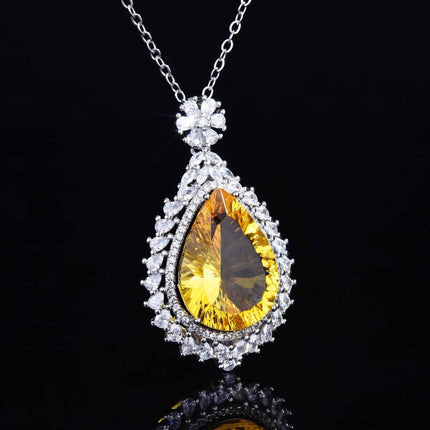 Europe and the United States cross-border e-commerce best selling fashion water droplets color treasure pendant necklace luxury super flash yellow diamond female x6652