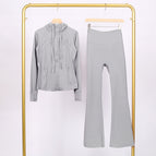 Medium gray hooded jacket and bell-bottom pants suit / 2/S