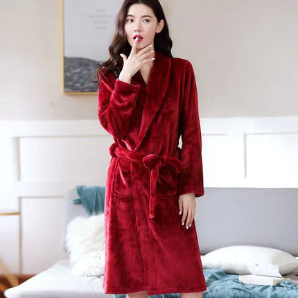 2024 New Autumn and Winter Flannel Bathrobe Flannel Nightgown Long-Sleeved Extended Bathrobe Ready-Made Home Clothes Wholesale