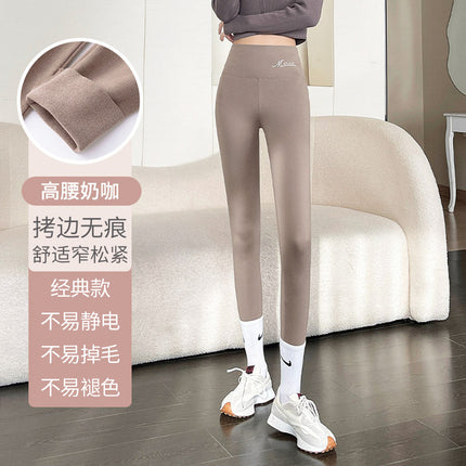 De Rong Shark Pants for Women, Suitable for Wearing Outside in Autumn and Winter, Fleece-Lined Leggings, High-Waisted, Warm Cotton Pants, Double-Sided Brushed Fabric, Can Be Worn Outside