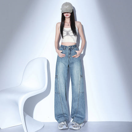 American Work Jeans Women's 2025 Spring New Straight Loose High Waist Slimming Casual Wide Leg Pants
