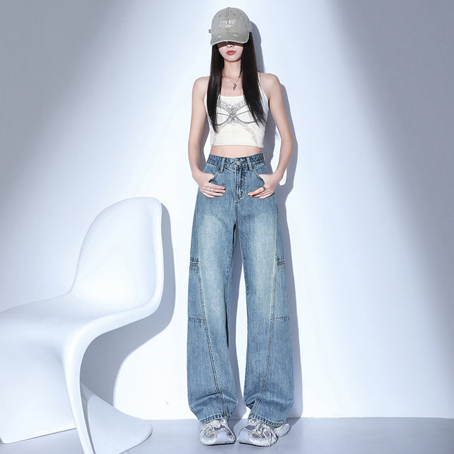 American Work Jeans Women's 2025 Spring New Straight Loose High Waist Slimming Casual Wide Leg Pants