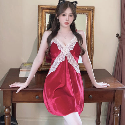 2025 New Autumn and Winter Pajamas, Nightgowns, Feminine Three-Piece Lace Edge Gold Velvet Home Clothes