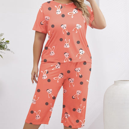 Foreign trade wholesale plus size pajamas women's spring and summer cropped pants short sleeve thin simple outer wear home clothing suit