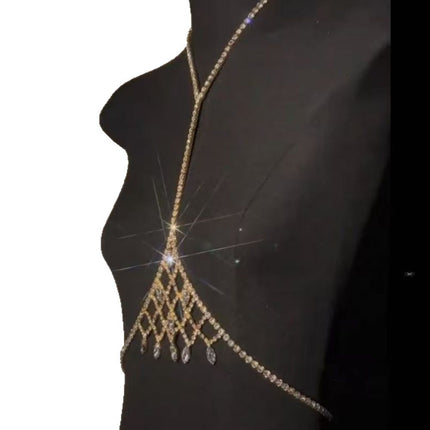 Cross Border Luxury Rhinestone Mesh Pendant Men Women Chest Chain Summer Beach Hollow Body Chain bodychain