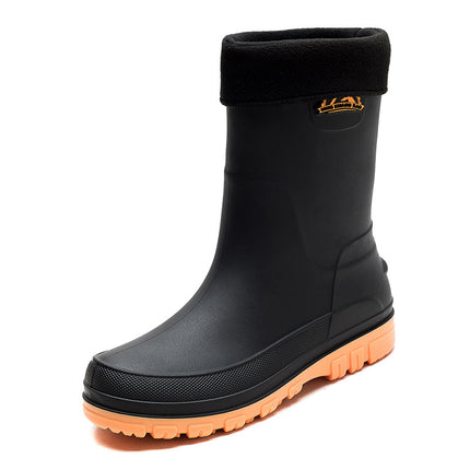 Cross-border Fashion PVC Casual Fashion Short Barrel Rain Boots Men's Waterproof Winter Cotton-added Adult Non-slip Men's Water Shoes