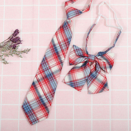 Japanese and Korean striped jk/dk college style men's and women's red cyanotic gray blue shirt accessories tie-free collar set