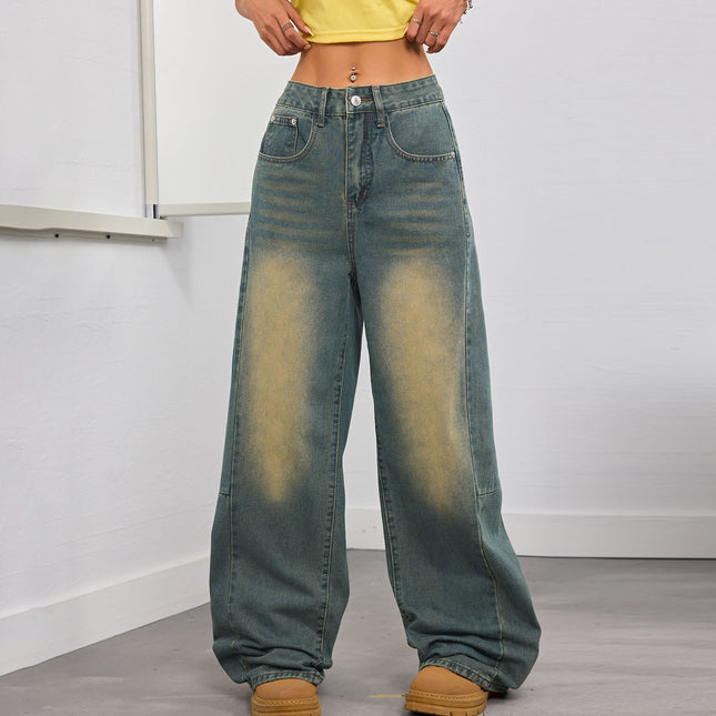Cross-border Foreign Trade Amazon Europe and America Jeans Female Street Spice Girl Embroidered Washed Nostalgic Loose Mop Pants Trousers