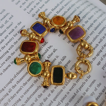 Vintage Retro Antique Jewelry Glass Cameo Enamel Gorgeous Bracelet Plated Old Craft Production Wholesale