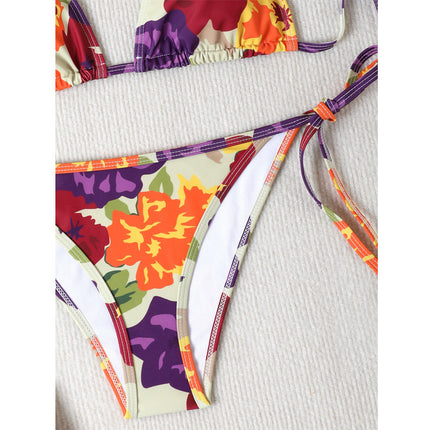 European and American 2025 New Fashion Floral Two-Piece Swimsuit High-Elastic Bikini Halter Neck Slimming Swimsuit