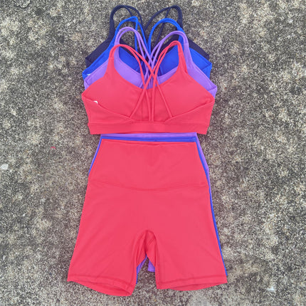 Solid Color Women's Naked Tight Yoga Shorts suit Hollow-out Cross-back Sports Underwear gym yoga set