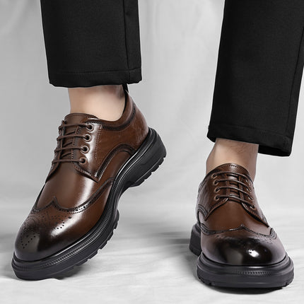 Brogue British Shoes Suit Thick-Soled Polished Derby Shoes Autum New Men's Casual Business Formal Groom's Shoes