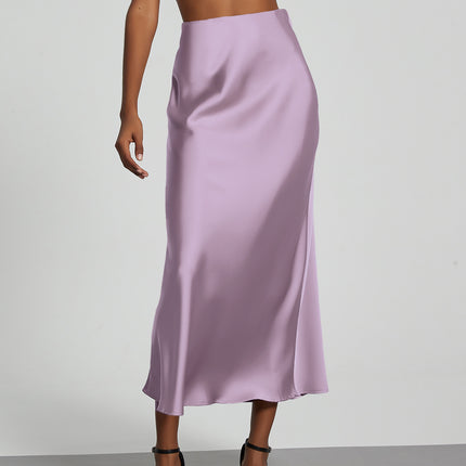 In-Stock Cross-Border Women's Clothing Wholesale European and American Style Elegant Satin Midi Skirt Slimming and Flowy