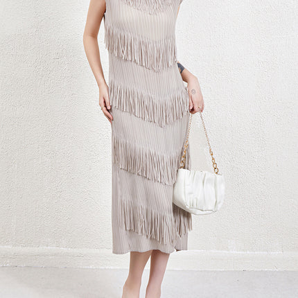 Temperament pleated dress dress dress European and American women's foreign trade explosions high-end Miyake tassel base skirt summer