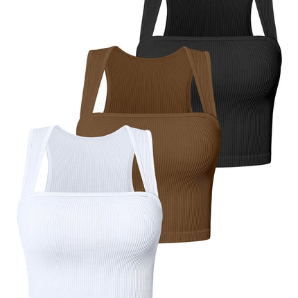 2024 European and American Amazon Temu Summer Women's Sleeveless Square Collar Stretch Shirt with Navel-Baring Suspender Short-Sleeved Vest