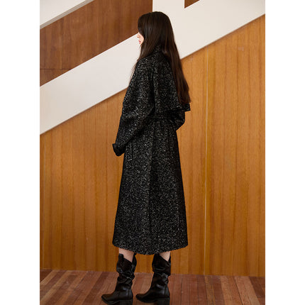 Row Style Lapel Wool Outwear for Women 25Ss Autumn and Winter Thickeneded Warm Loop Wool Lace-Up Windbreaker Style Woolen Outwear