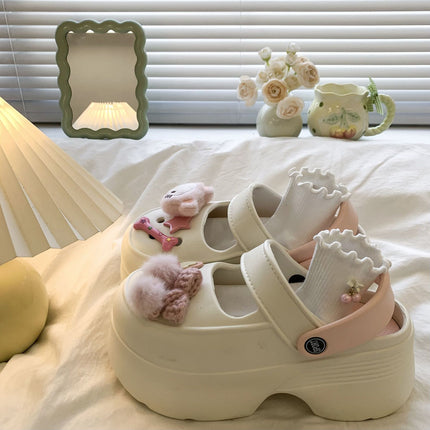 High-value non-slip soft bottom casual summer women's slippers covered cute lightweight cartoon cat all-match fashion height