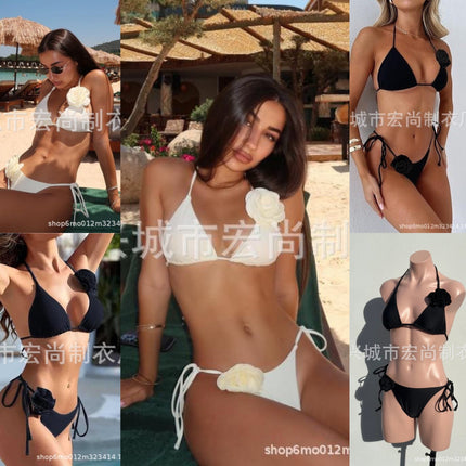 European and American High-grade Bikini Three-dimensional Rose Flower Swimsuit Beach Sexy Swimsuit Cross-border Bikini Split Swimsuit