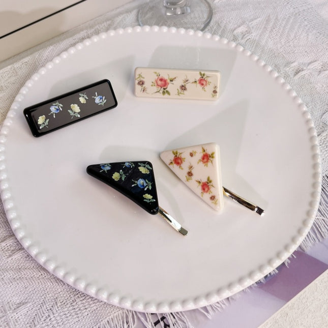 Ins Blogger Same Style Triangle Square Irregular Hairpin Spring and Summer Niche Retro All-match Flower Side Clip