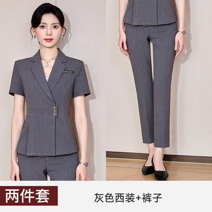 Stewardess Fan Short-sleeved Suit suit Women's Summer Thin Work Clothes Elegant High-end Beauty Salon Jewelry Store Business Wear