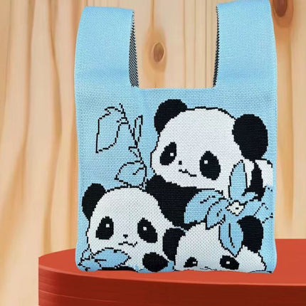 Knitted Cat Handbag, Trendy Cartoon Women's Bag, Versatile Bag, Lunch Bag, Hand-Carry Shoulder Bag, Small Square Bag, Portable