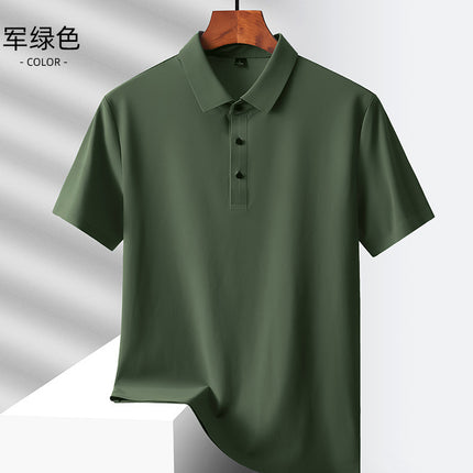 2025 Summer Ice Silk Men's Polo Shirt Work Clothes Thin Business Casual Stretch Breathable Short Sleeve Couple Style