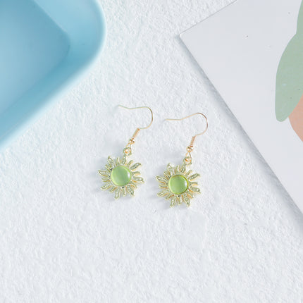 Hot sale vintage sunflower imitation cat's eye stone alloy earrings fashion simple ladies earrings for girlfriend