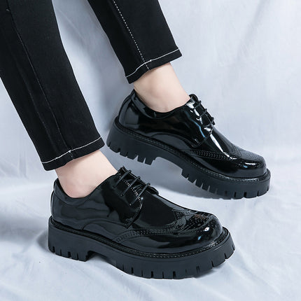 Men's Business Leather Shoes Fashion Trendy Korean Brogue Youth Thick-Soled Casual Leather Shoes British Style Groom's Shoes