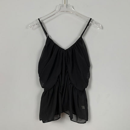 South Korea Dongdaemun Folded Sexy Pure Chest Showering Feminine Backless Waist Chic Camisole Top for Women