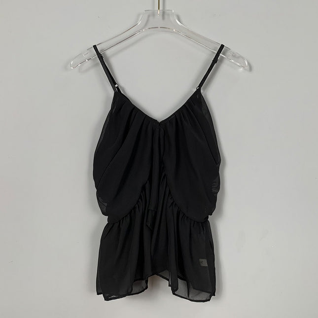 South Korea Dongdaemun Folded Sexy Pure Chest Showering Feminine Backless Waist Chic Camisole Top for Women
