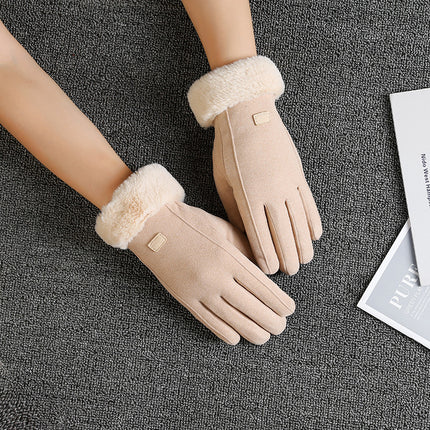 Autumn and Winter Warm Gloves Women's fleece-lined Thickened Hair Mouth Outdoor Riding Driving Sports Touch Screen Velvet Gloves Women