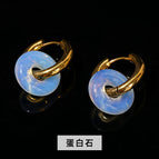 Opal bread ring titanium steel gold-plated earrings / 18+15mm