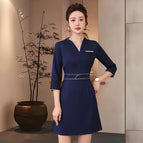 Navy blue mid-sleeve dress / S