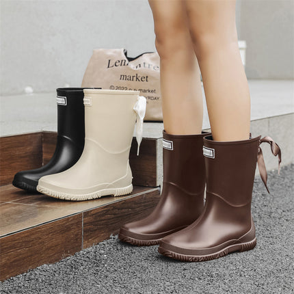 Cross-border Fashion Mid-high Rain Boots Women's Sweet Student All-match Rain Boots Soft Sole Non-slip Camping Shoes Waterproof Car Wash Shoes