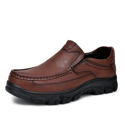 Leather Shoes Men's 2025 New Men's Casual Leather Shoes Genuine Leather Slip-on Outdoor Non-slip Thick Sole Middle-aged and Elderly Dad's Shoes