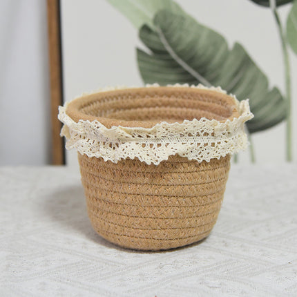 Ins Style Woven Cosmetic Brush Bucket Pen Containers Storage Basket Handmade Cotton Rope Household Desktop Sundries Finishing Storage Basket