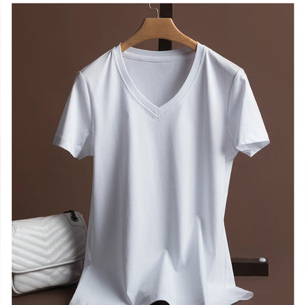 Pure 80-Count Double-Sided Mercerized Cotton Short-Sleeved T-Shirt Women's Cotton Loose 2023 Age-Reducing Short Black Technology White T-Shirt Trendy