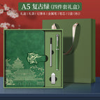 Deer head button vintage green notebook + reFill + Pen + U disk + box + bag