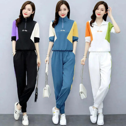 Fashion Set Women's 2023 Summer New Women's Clothing Age-reducing Western Style Sports Casual Two-piece Set Foot Set Pants