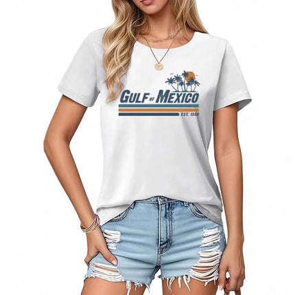 Amazon Supply Guif of Mexico Printed Short-Sleeved Women's Casual Summer Casual Loose Round Neck