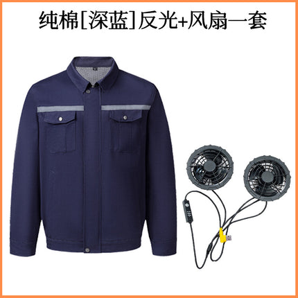 Pure Cotton Welder's Clothing with Fan Clothes Cooling Air Conditioning Clothing Men's Summer Heat Prevention Fan Clothing Refrigeration Labor Protection Work Clothes