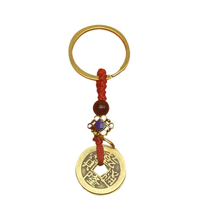 Brass Five Emperor Money Rope Pure Copper Five Emperor Money Red Rope Copper Five Emperor Money Red Rope Keychain Copper Money Key Pendant Wholesale