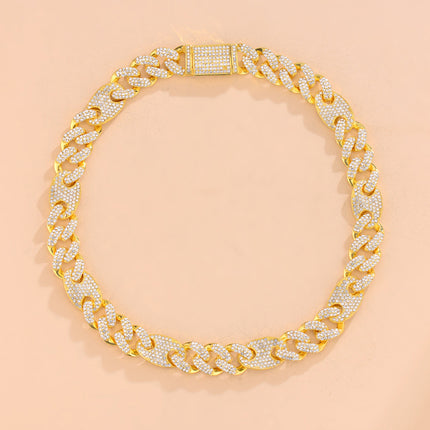 Spring popular Cuban chain fashion fashion design sense hip hop necklace 15mm zinc alloy rhinestone necklace jewelry