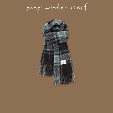 Imitation Cashmere Autumn and Winter Scarf Collection Plaid Scarf Women's Winter Thickeneded Warm Shawl Pure Color Student Scarf Cross-Border