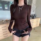 [women's slim long sleeve] coffee color / M (recommended below 50kg)