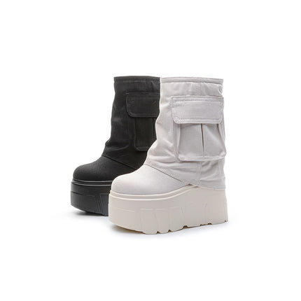 Work Boots for Women 2026 Spring/Summer/Autumn New Platform Shoes with Super High Heels and Hidden Height Increase 14cm Solid Color Simple Trendy Style