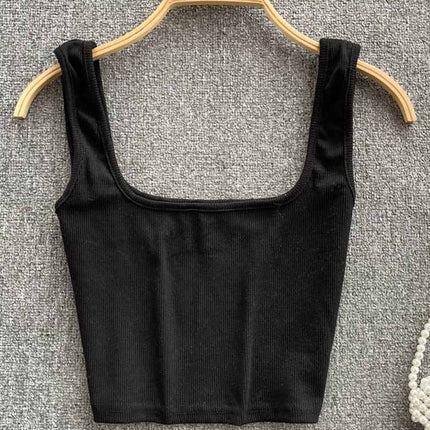 Vest Women's Outer Wear Summer Short Sleeveless Crop Top Square Collar Fashion Versatile Slim Solid Color Bottoming Shirt Trbottomy
